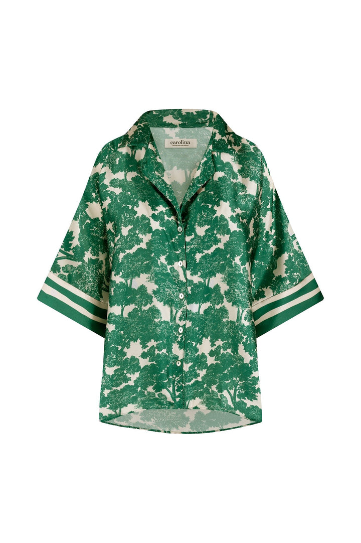 Lisa Short Sleeve Collared Top Emerald Tops