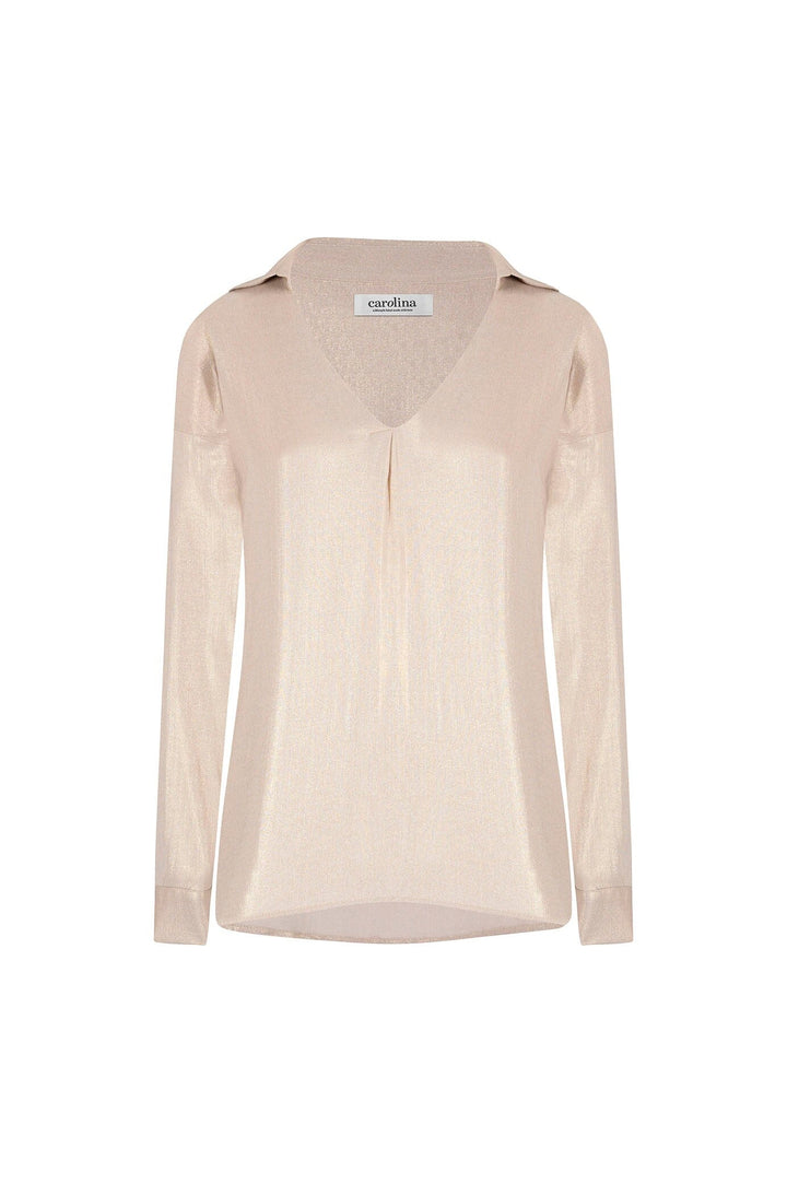 Lynette Collared Long Sleeve Shirt Light Gold Tops | Long Sleeve