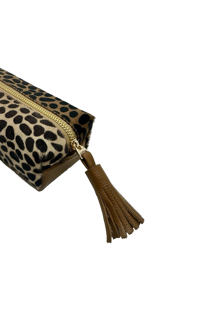 Make up Bag Giraffe Tan Cowhide Leather