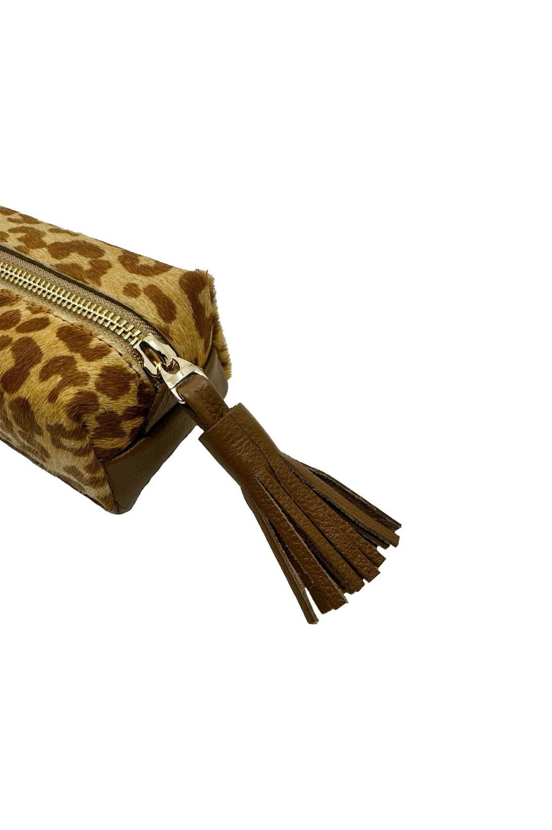 Make up Bag Tan Leopard Cowhide Leather
