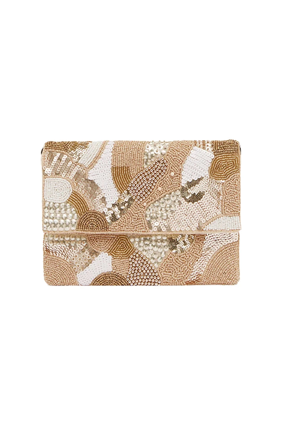 Marina Sequinned & Beaded Crossbody Clutch Bag Champagne Handbags