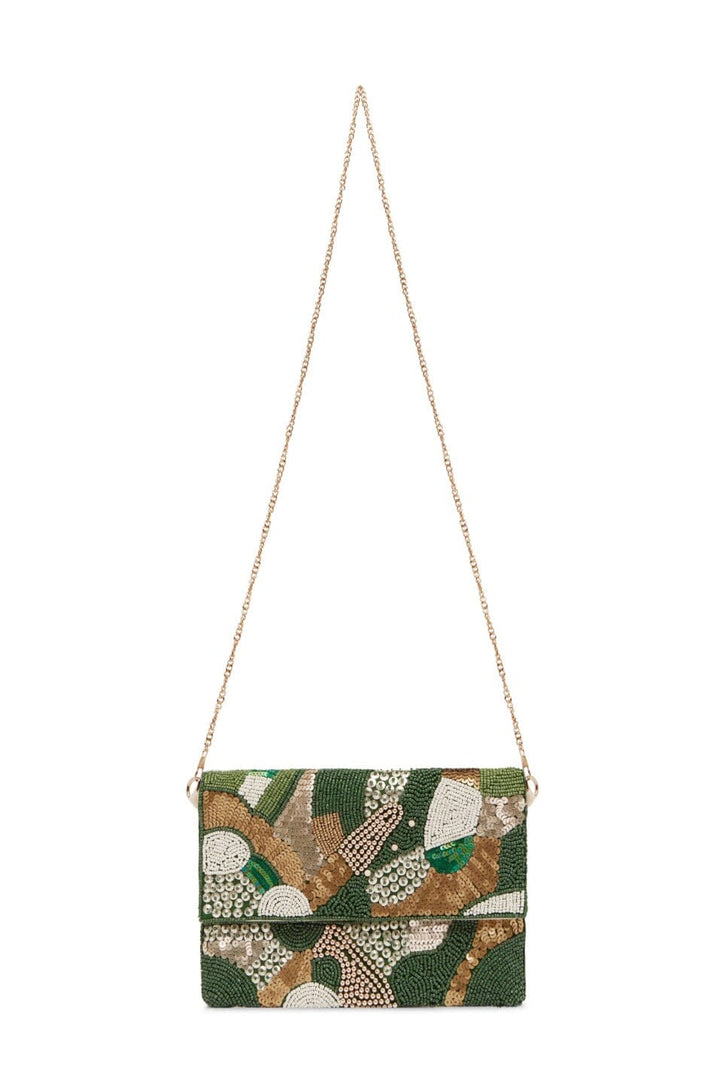 Marina Sequinned & Beaded Crossbody Clutch Bag Emerald Handbags