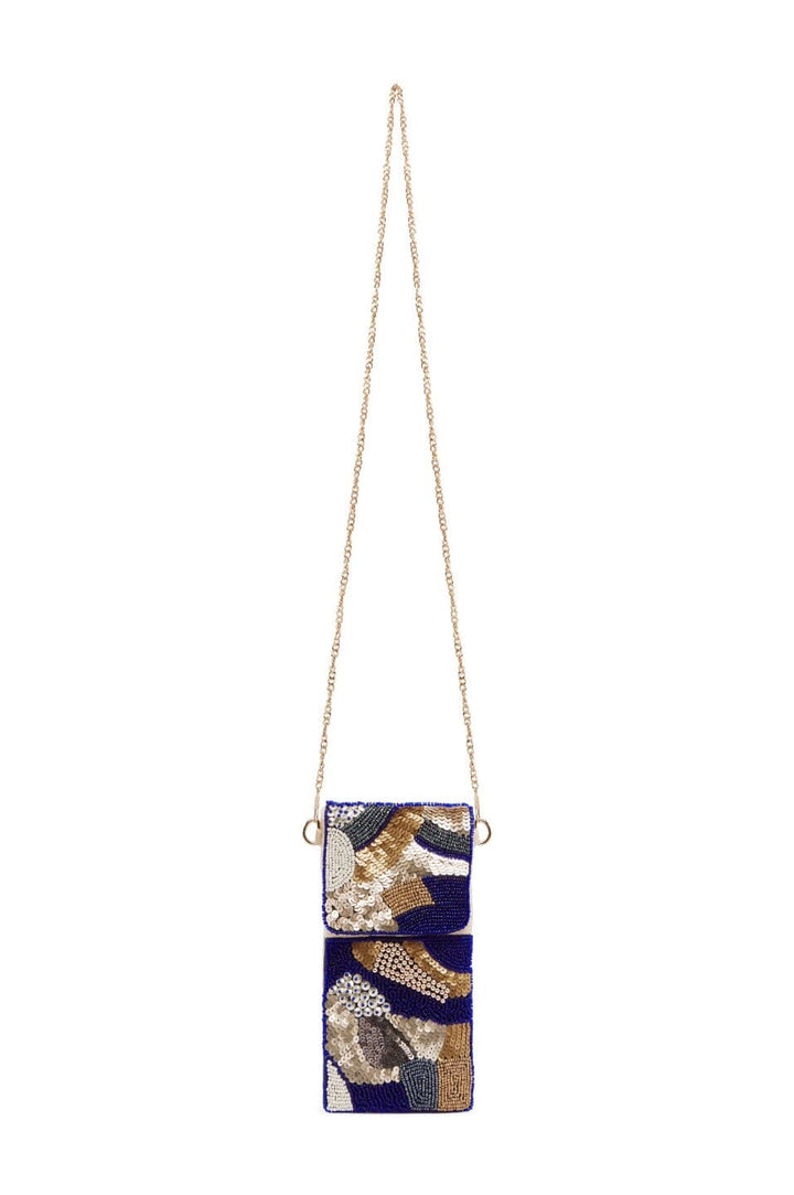 Marina Sequinned & Beaded Crossbody Phone Pouch Navy Handbags