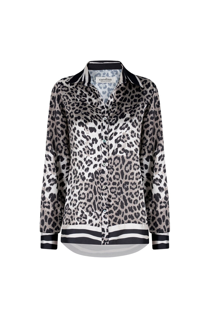 Mya Animal Print Collared Top Tops