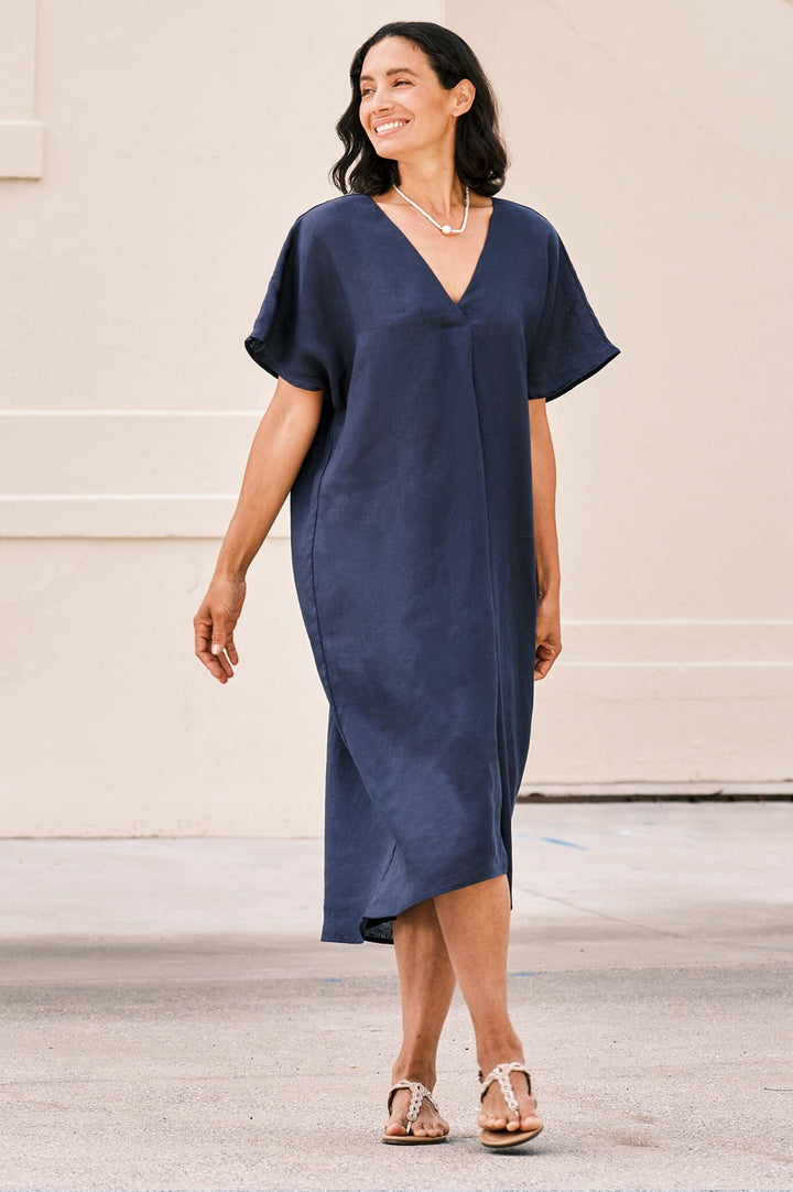 Nadia Pure Linen Dress Navy Dress