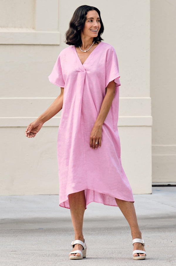 Nadia Pure Linen Dress Pink Dress