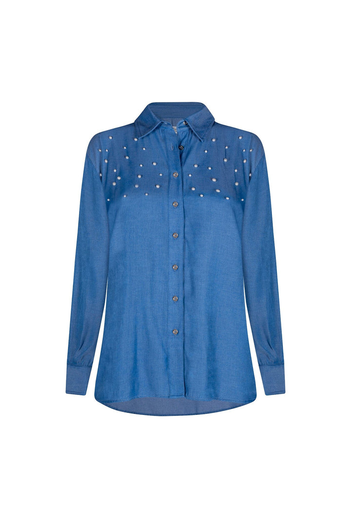 Palmer Collared Shirt with Pearls Tops