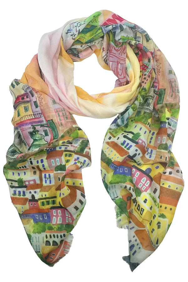 Positano in Italy Inspired Modal Scarf in Pink & Orange Scarves