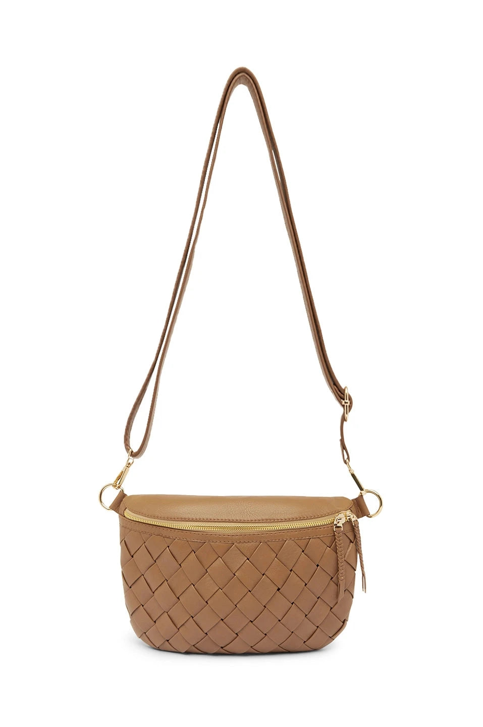 Ramona Woven Leather Crossbody Bag Tan with Pocket Leather