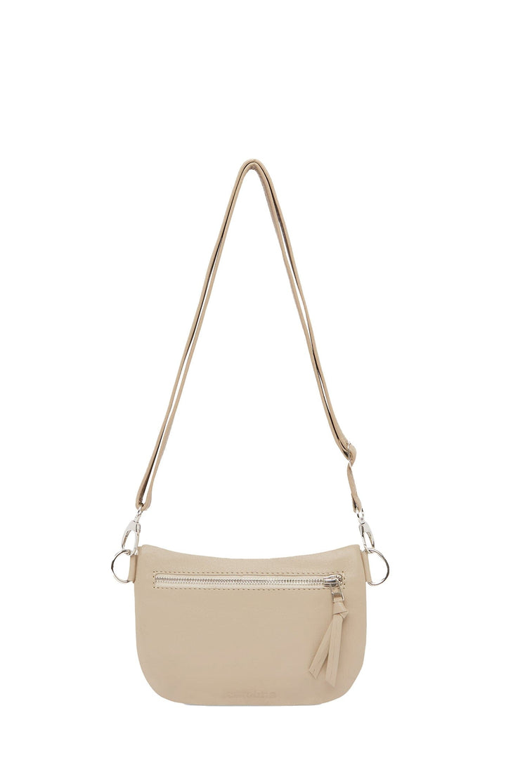 Ramona Small Leather Handbag Nude with Pocket Leather