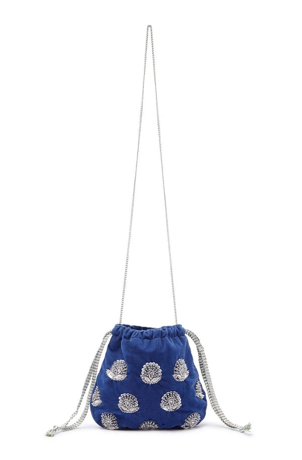 Rhiannon Velvet Drawstring Bag Royal Blue Seasonal Handbag