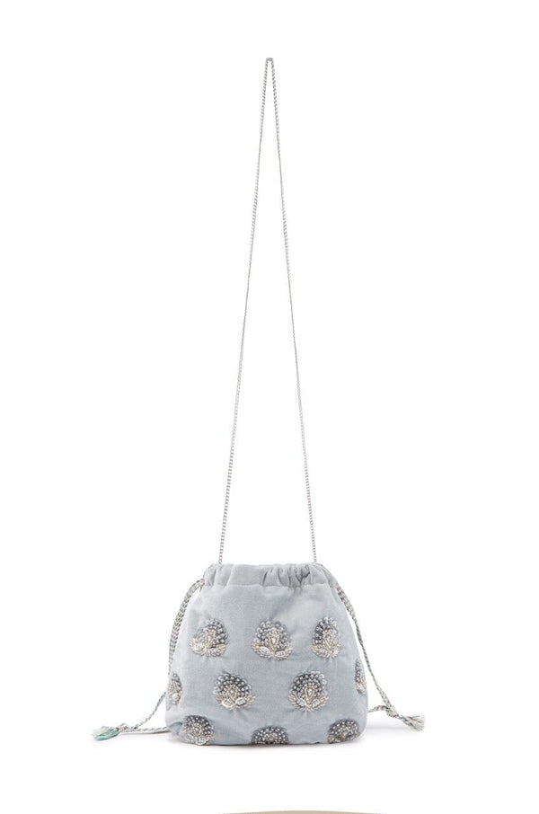 Rhiannon Velvet Drawstring Bag Grey Seasonal Handbag