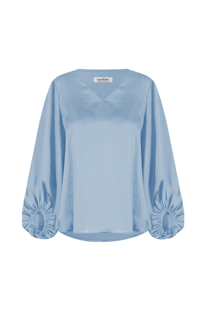 Sovana V-Neck Long Sleeve Top Blue Grey Tops