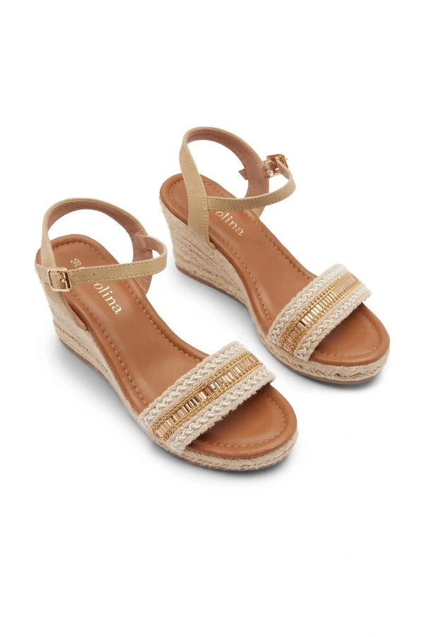 Tayla Rhinestone Woven Wedges Natural- Pre Order Shoes