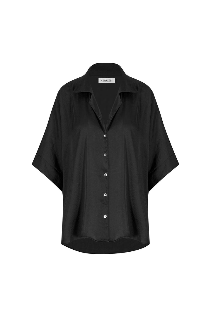 Tory Short Sleeve Collared Shirt Black Tops