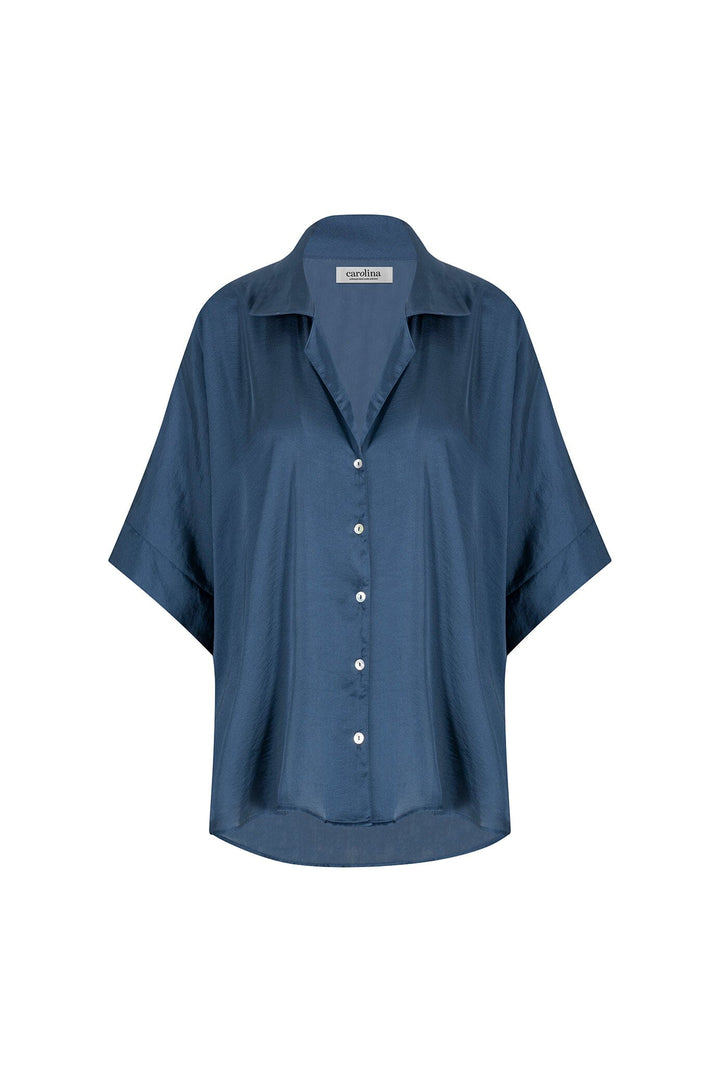 Tory Short Sleeve Collared Shirt Navy Tops