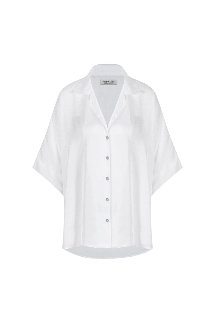 Tory Short Sleeve Collared Shirt White Tops