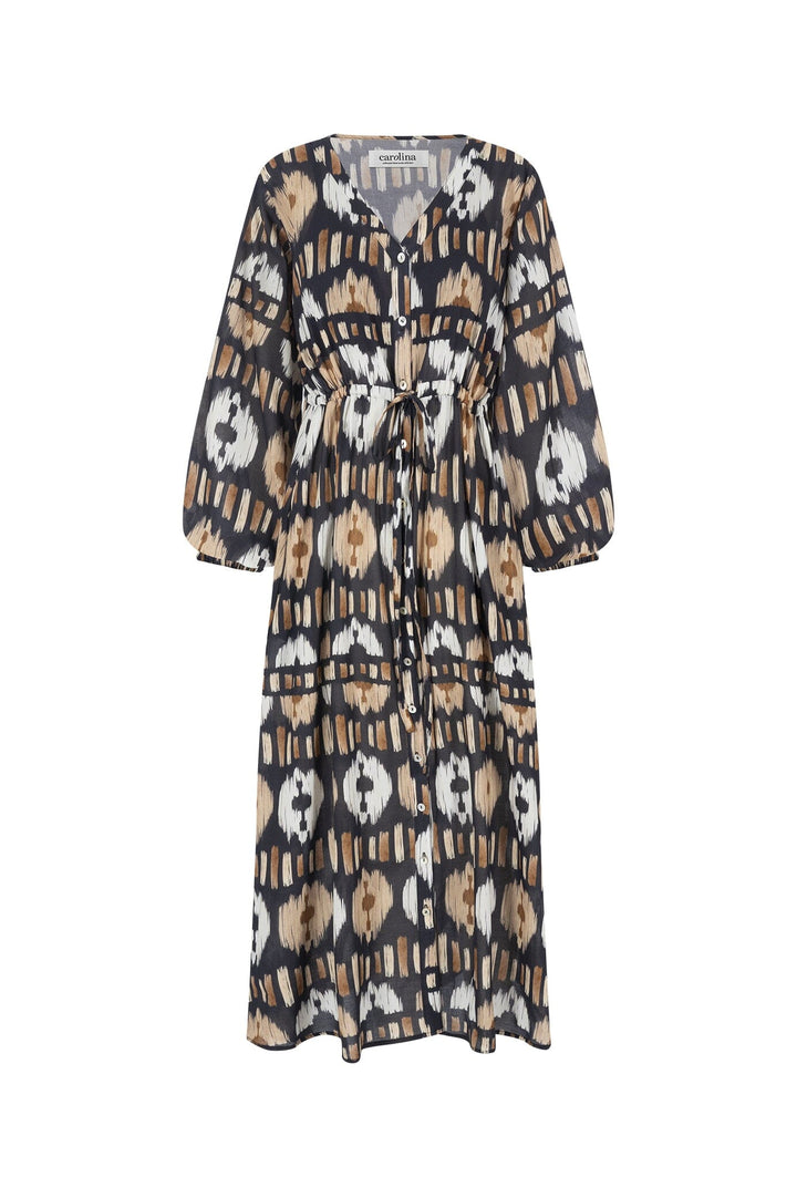 Tyla Print Dress Black and Camel Dress