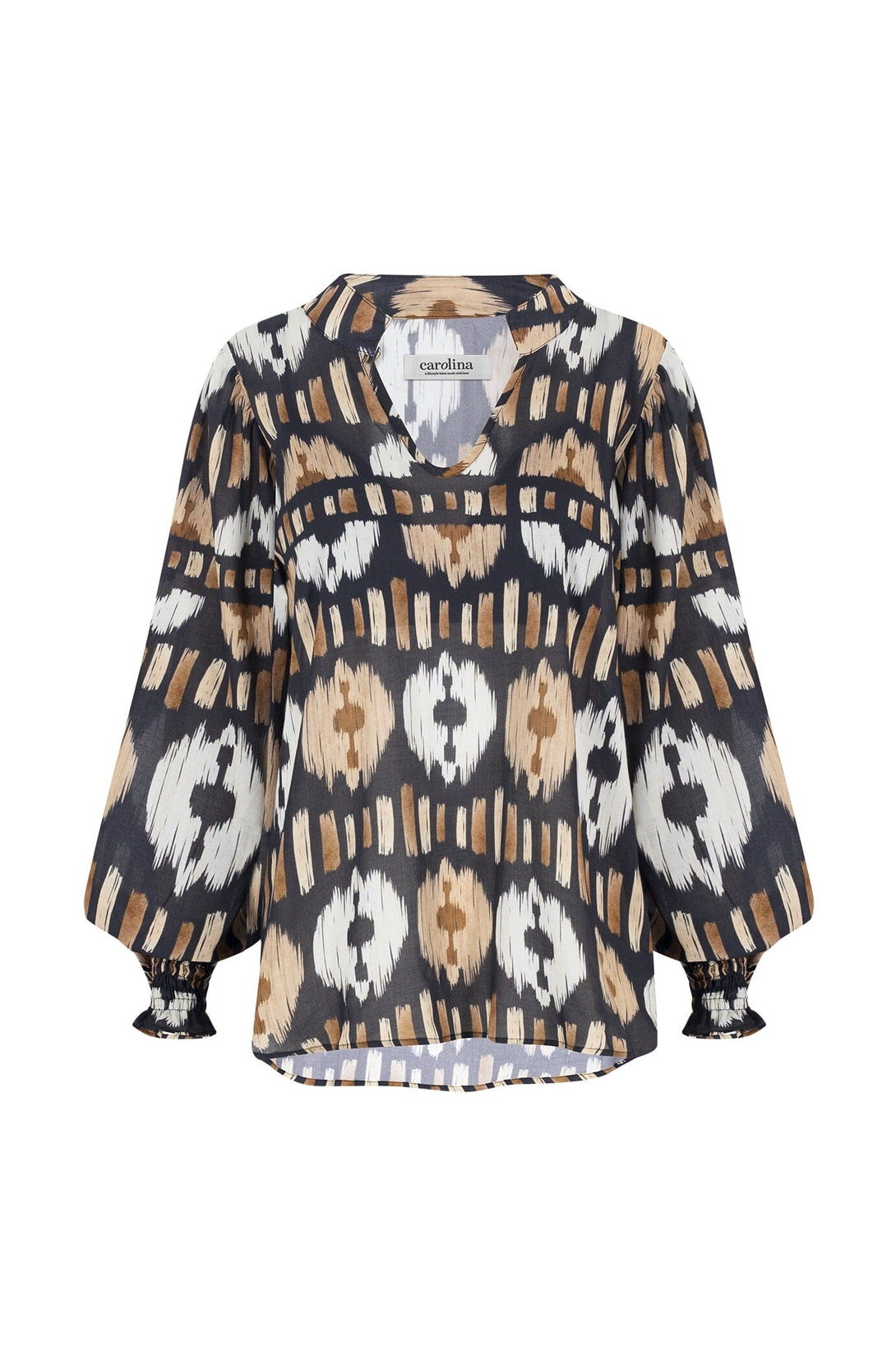 Tyla Print Long Sleeve Top Black and Camel Tops