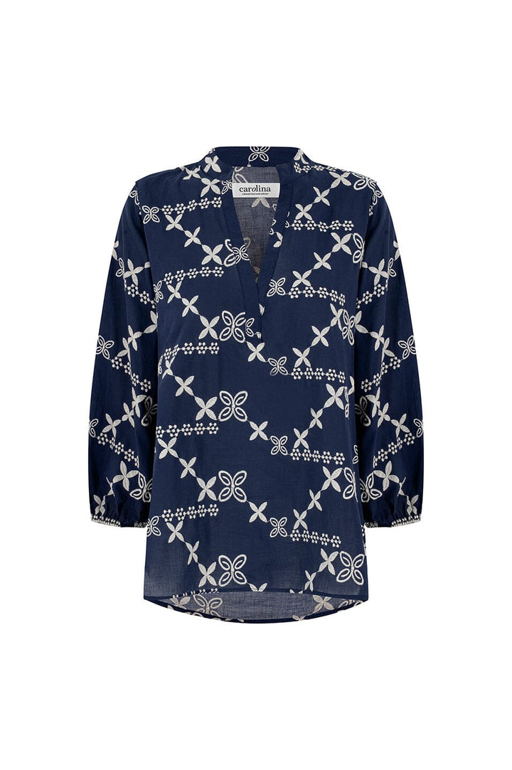 Valeria Embroidered 3/4 Sleeve Top in Navy Tops