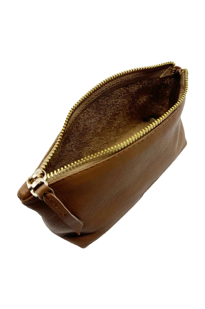 Verona Soft Leather Make Up Pouch Tan Leather