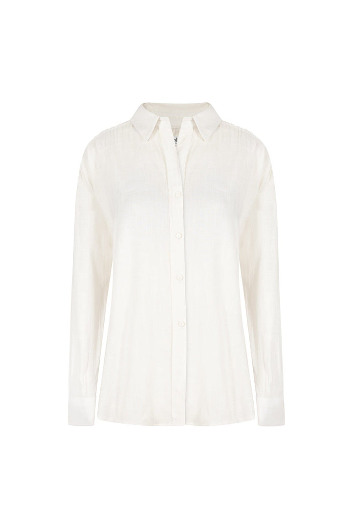 Wendy Long Sleeve Collared Shirt Ivory Tops