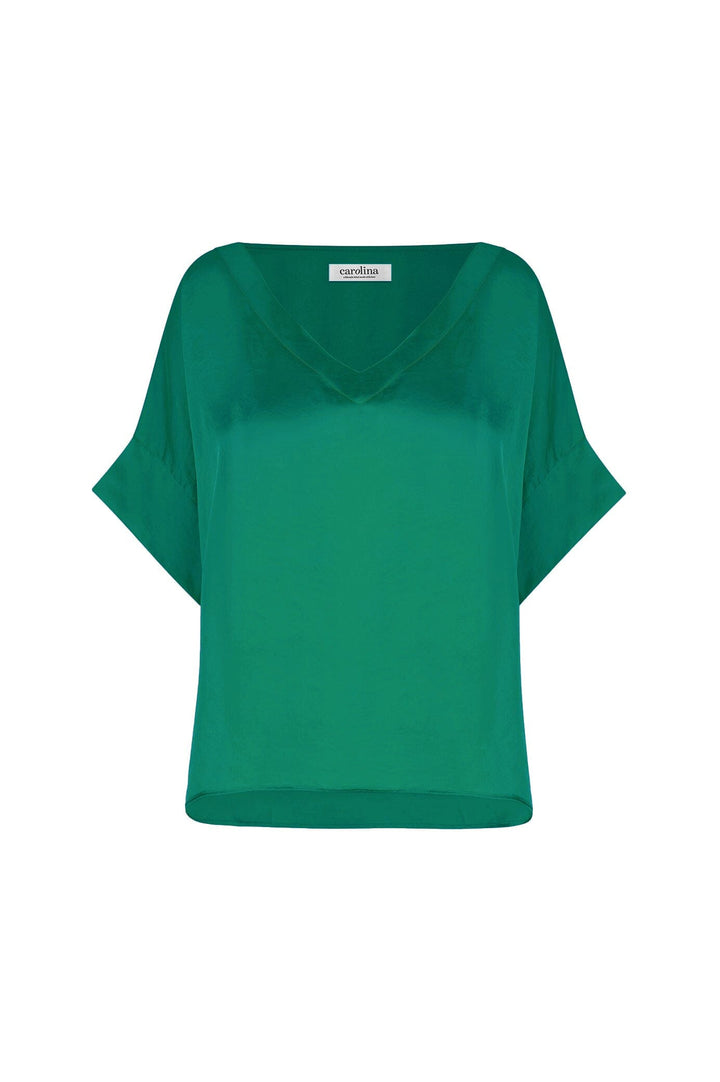 Bianca Short Sleeve Top Emerald with V Neck Tops