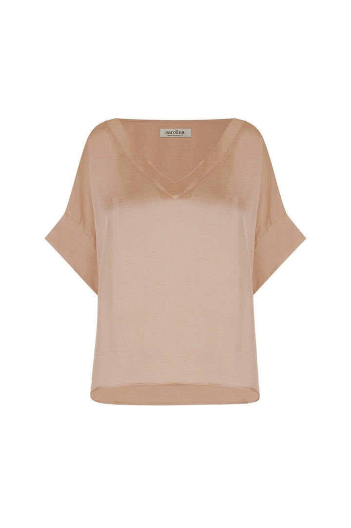 Bianca Short Sleeve Top Espresso with V Neck Tops