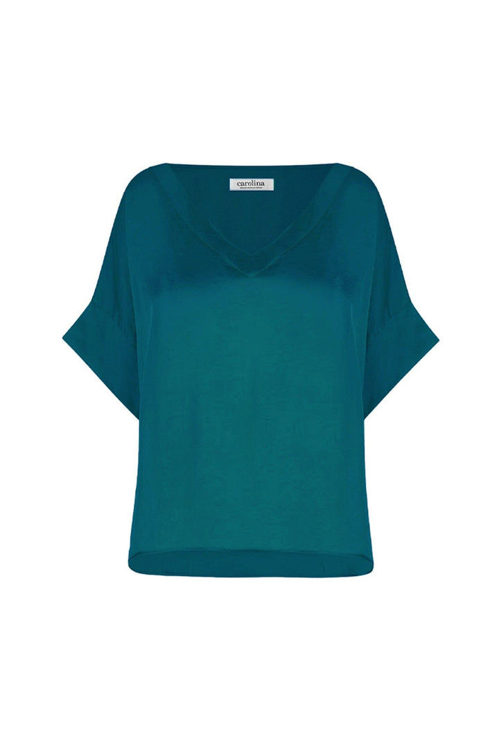 Bianca Short Sleeve Top Forest Green with V Neck Tops