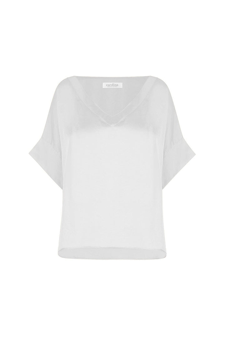 Bianca Short Sleeve Top White with V Neck Tops