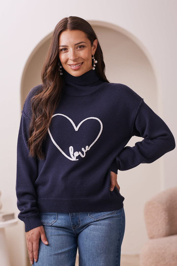 Robyn Heart Jumper Navy Knitwear
