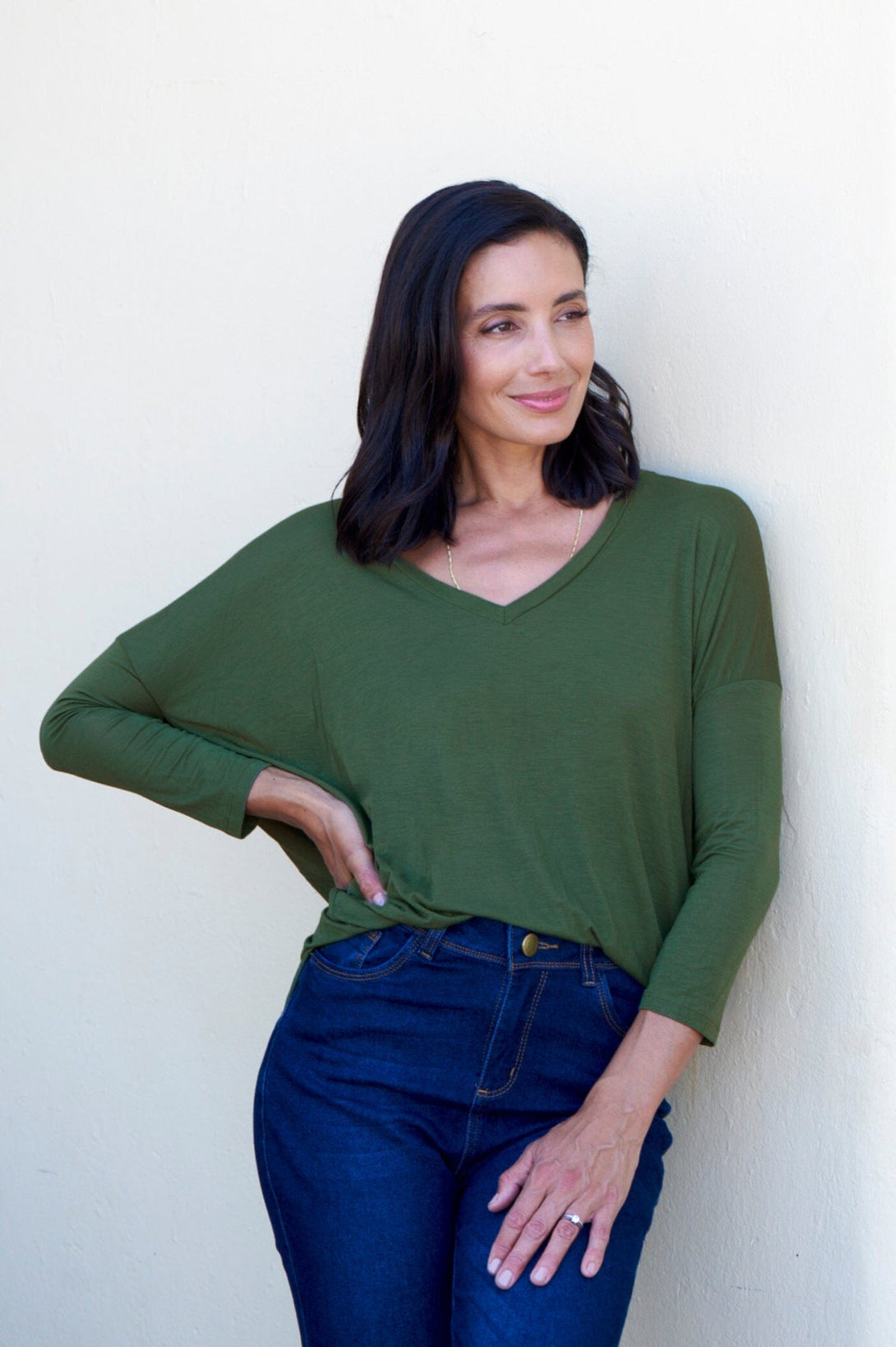 Erica Essential Long Sleeve Top Olive Tops