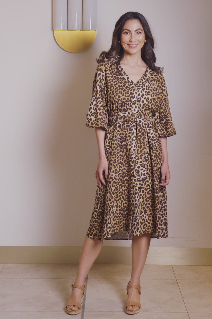 Arianna Mid Sleeve Animal Print Midi Dress FINAL product video from Carolina