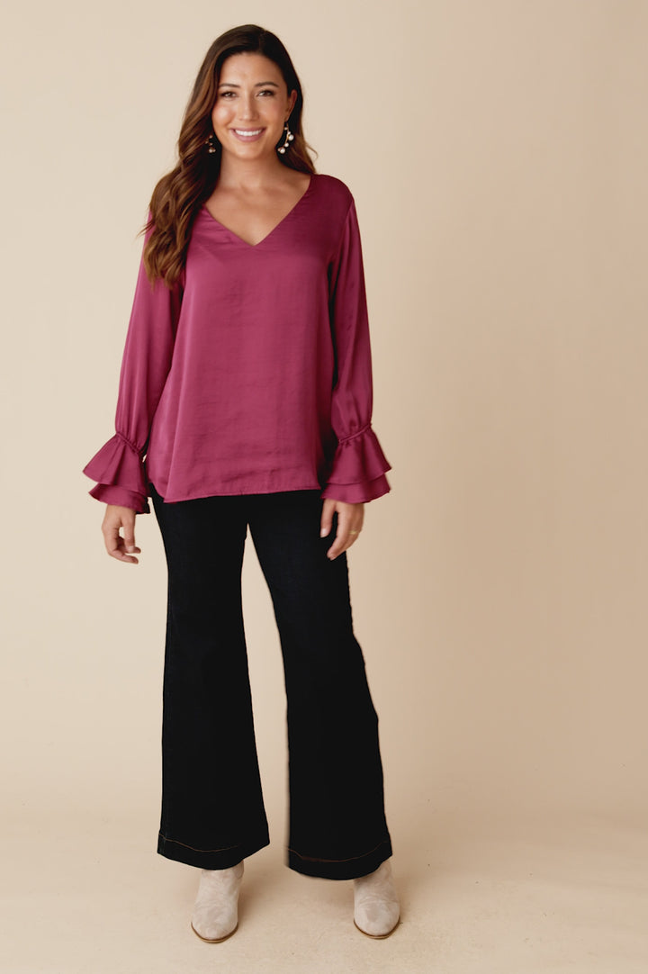 Lola Long Sleeve Top Burgundy product video from Carolina
