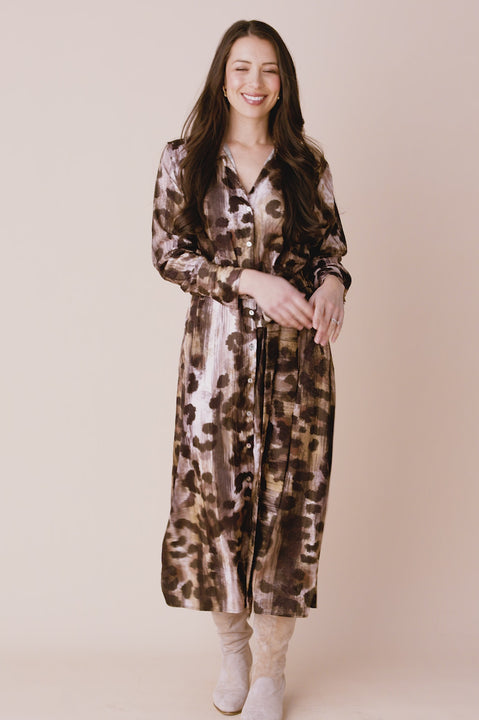 Dasha Long Sleeve Animal Print Midi Dress product video from Carolina