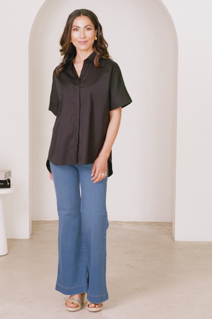 Tia Short Sleeve Cotton Top Black product video by Carolina