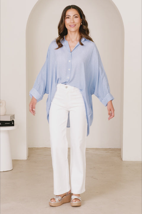 Francesca Striped Relaxed Shirt Denim Blue product video by Carolina