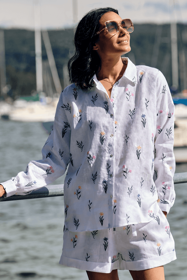 Grace Embroidered Linen Collared Tops