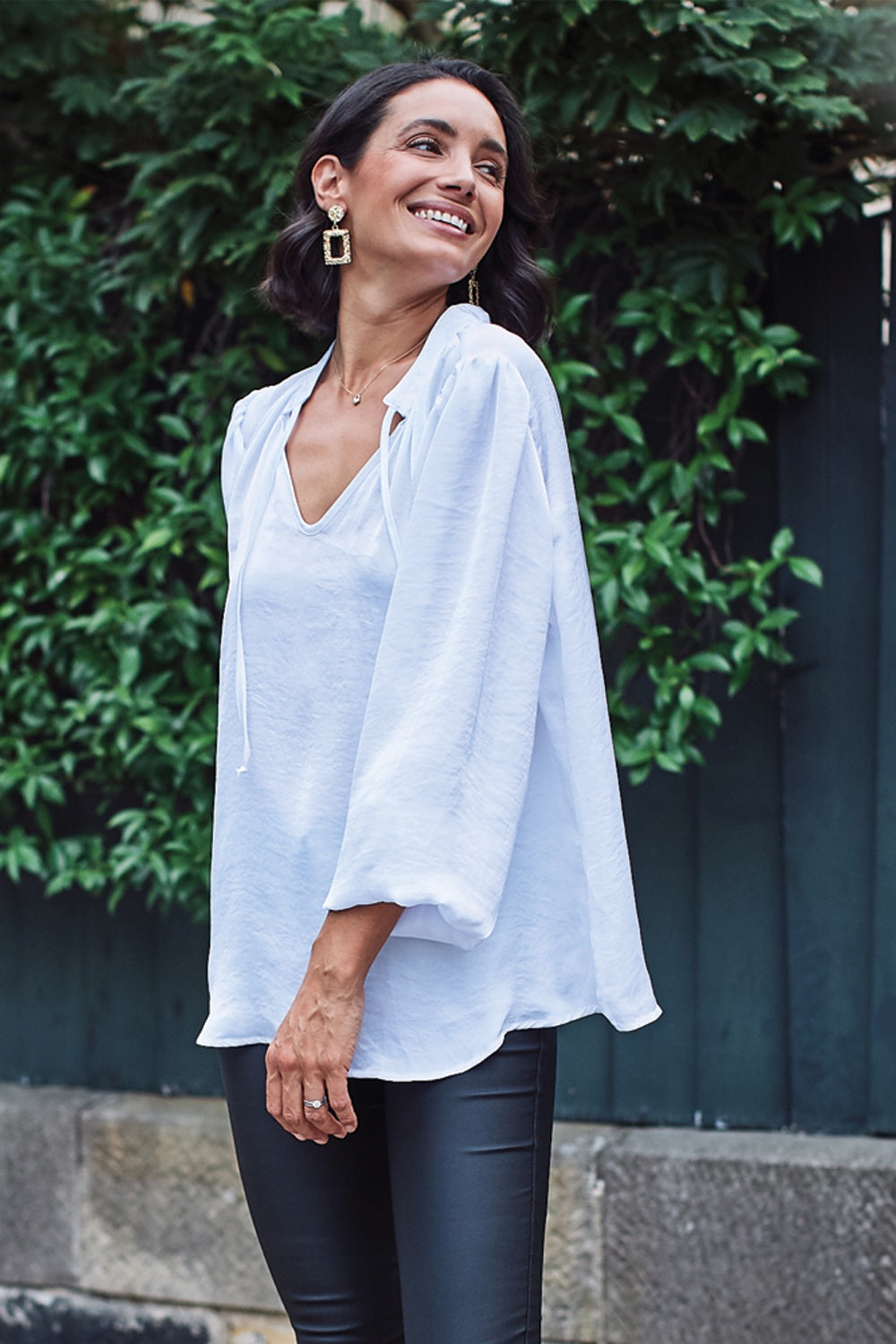 Fabiana Long Sleeve Tie Top White Tops