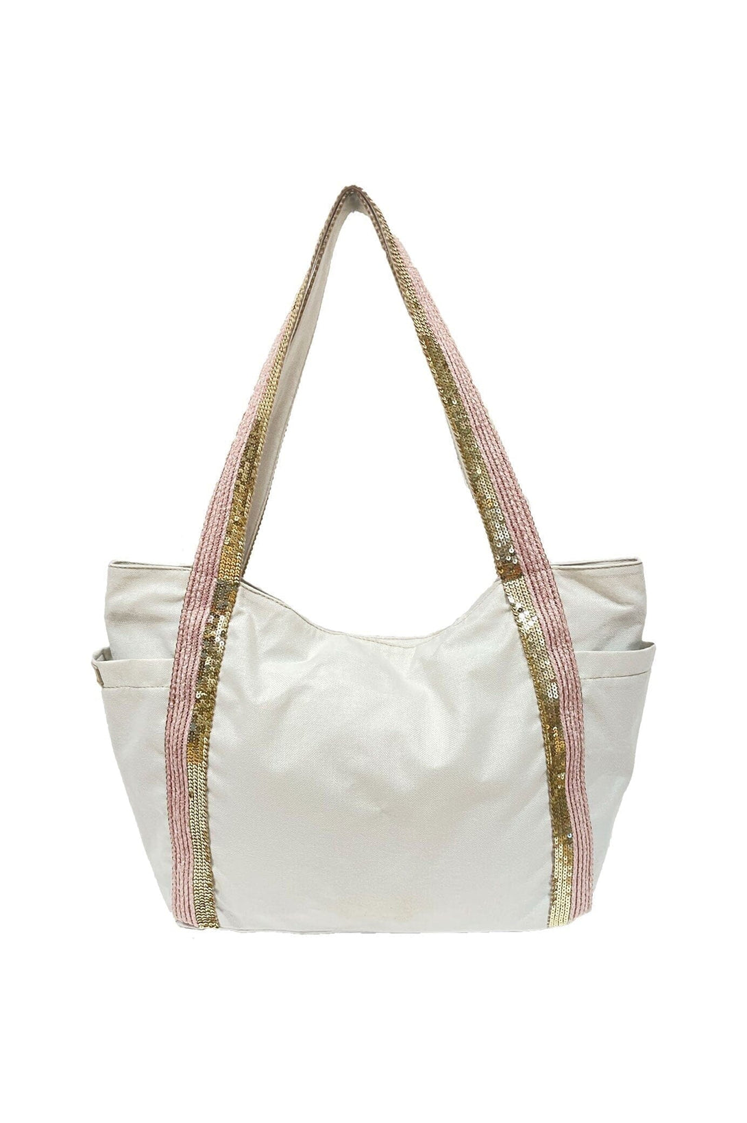 Laura Sequin Tote Bag White and Rose Handbags