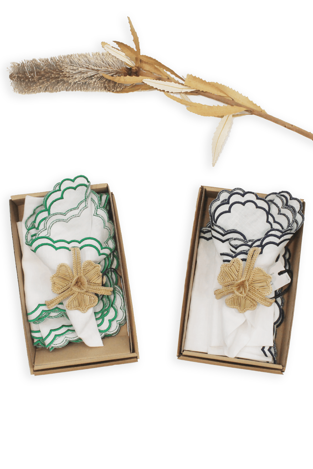 Embroidered Linen Napkin Emerald Set of 4 Decor