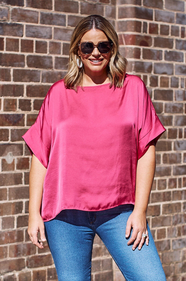 Bianca Short Sleeve Top Magenta Tops