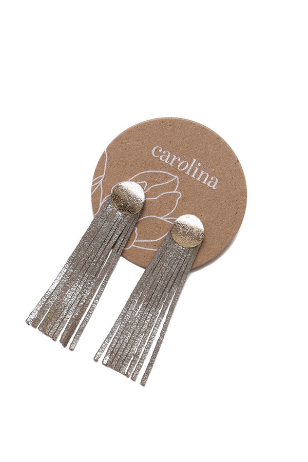 Liv Leather Tassel Drop Earrings Light Gold Metallic Earrings