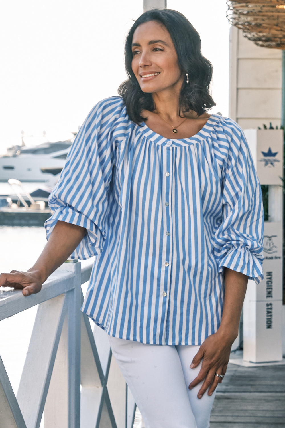 Cotton Blue and White Striped Top