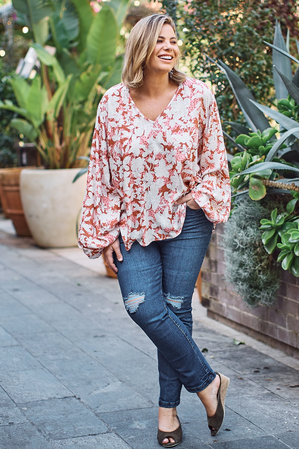 Shannon Floral Long Sleeve Top Rose Tops