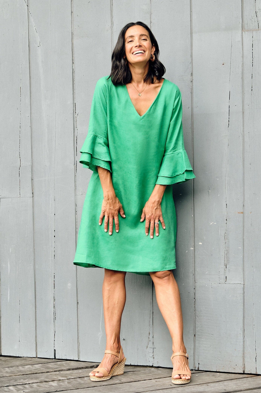 Mari Pure Linen Dress Emerald Dress
