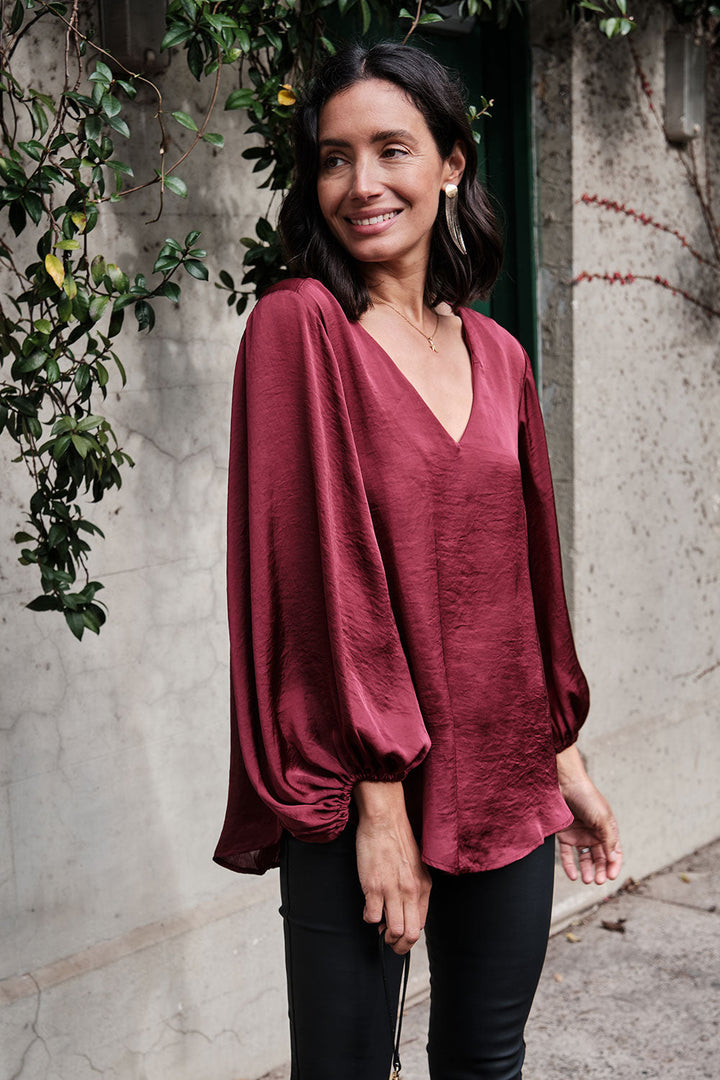 Sovana Long Sleeve Top Burgundy Tops