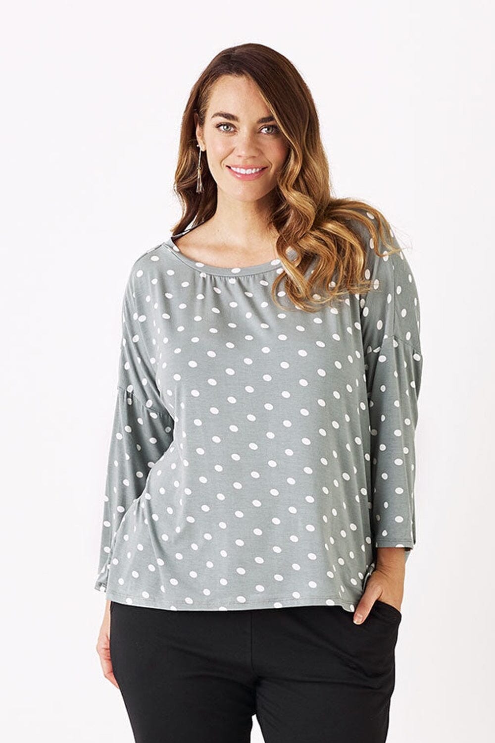 Essential Long Sleeve Spotted Top Aloe Tops