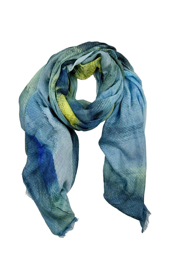 Caddie Abstract Modal Scarf Blue and Yellow Scarves