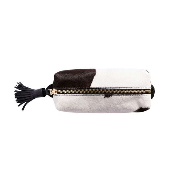 Make up Bag Black and White Cowhide Leather
